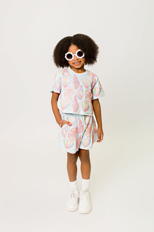 Colorful Shells Terry Cloth Shorts - Light Blue