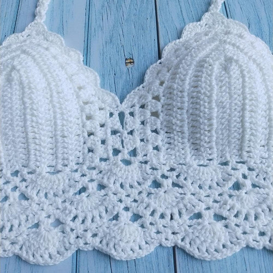 Woman Bikini Top Crochet Knit Separate Female Women Comfortable Beach Crochet Crop Summer Halter Tank Top Beach Knit Bra Beachwear Plus Size Bathing Suits Summer Beach Crochet Crop Tank Top