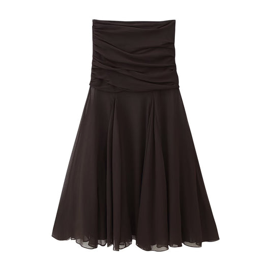 Summer Women Clothing Translucent Pleated Design Skirt