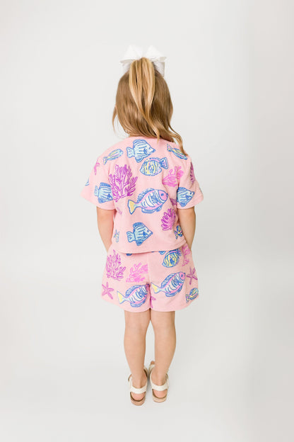 Under the Sea Terry Cloth Shorts - Light Pink